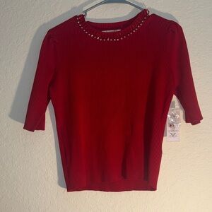 Nanette Lenore Elegant Red Women's Top with Embellished Neckline size small